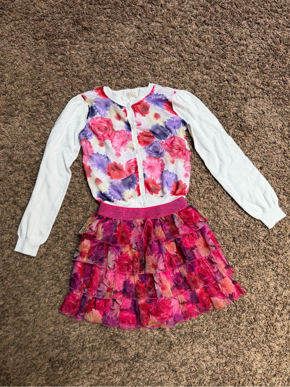The Children's Place White Cardigan with Pink and Purple Floral Print